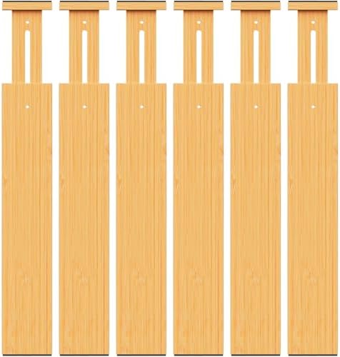 Bamboo Drawer Dividers Organizers, 2.56" High, 17"-21.8" Adjustable, 6 Pack