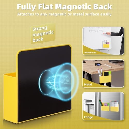 Magnetic Dry Erase Marker Holder, Magnetic Pen Holder Whiteboard Pen Holder Dry Erase Marker and Eraser Organizer,Powerful Neodymium Magnets 4pcs (Yellow)