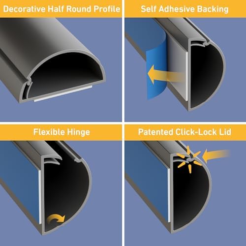 D-Line Half Round Cord Hider, Patented Cable Cover, Hide TV Wall Mount Wires, Raceway for Cords, Decorative Wire Covers,