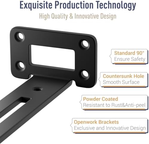 Unique 8 Inch Openwork Shelf Brackets, 8-Pack Floating Shelf Bracket, 1/5” Thick Carbon Steel Hidden Shelf Supports for 