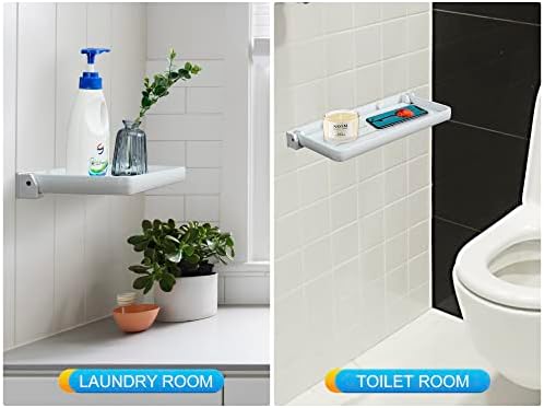 White Small Folding Wall Shelf, RV Aluminum Foldable Shelves, 90° Fold Up and Waterproof, Drop Down Floating Shelf for K
