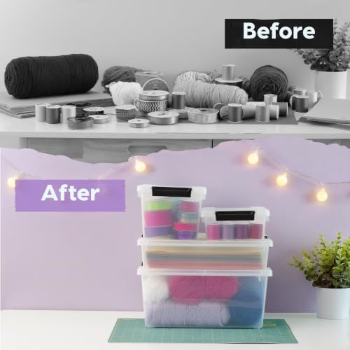 IRIS USA Storage Bins with Lids |Made in USA| 2 Qt - (6-Pack) - Clear/Black