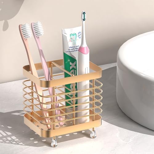 Luxspire Toothbrush Holders for Bathroom, Stainless Steel,2 Slots,Rose Gold