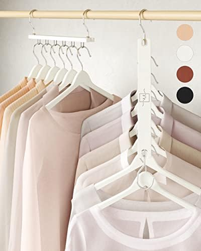 MORALVE Space Saving Hangers for Closet – 4 Pack European Beechwood 6-Tier Shirt Organizer with 360° Swivel Hook – Colla