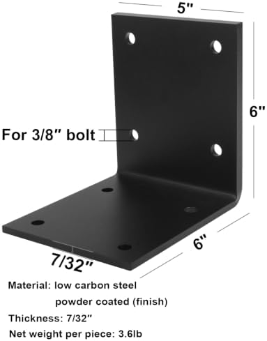 2 PCS Heavy Duty Steel L Angle Bracket for 6x6 Wood, 7/32" Thick