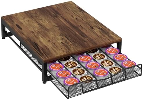 VyGrow Coffee Pod Holder For Counter, Wooden K Cup Holder with Single Layer Sliding Drawer, Large Capacity Coffee Pod St