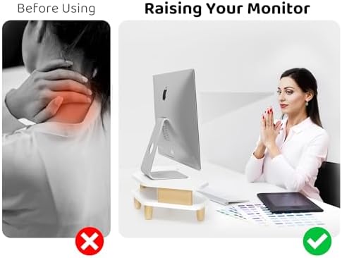AFOOYO Monitor Stand Riser,2 Tier Corner Wood Sturdy 16.5In Computer Stand, Multi-Purpose Desktop Storage Stand for Lapt