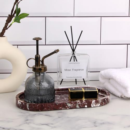 Oval Marble Bathroom Vanity Tray, Rosso Lepanto, 10" x 5" x 0.6"