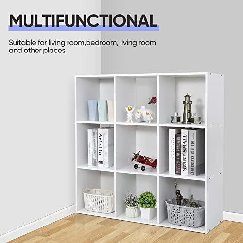 SUPER DEAL 9 Cube Storage Organizer 11 inch Cube Storage Shelf 3 x 3 Wood Bookcase Display Bookshelf with 5 Removable Ba