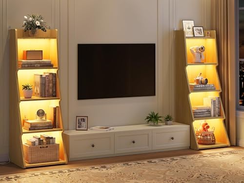 Hoctieon 5-Tier Open Bookcase and Bookshelf with LED Light, Floor Standing Display Storage Shelves, Wood Modern Display 