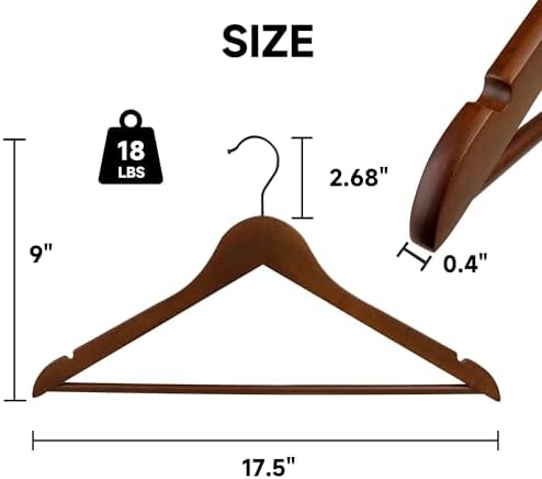 Wooden Clothes Hangers with Pants Bars, Walnut, 108-Pack