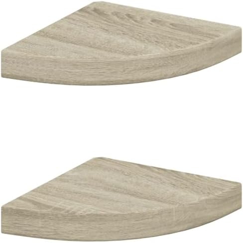 vidaXL Floating Corner Shelves (Set of 2) - Stylish Wall-Mounted Oak Display Shelves - Honeycomb MDF and Metal Material 
