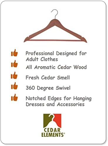 Cedar Elements Aromatic Cedar Adult Hangers for Business Suits Shirts Dresses Sweaters Pant hanging12PK (with Pant bar)