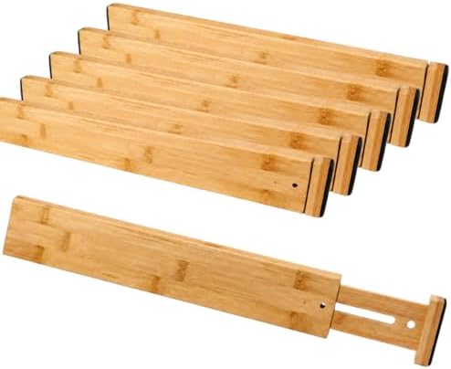 6 Pack Bamboo Drawer Dividers, Dresser Separators 16.6" to 21.8"