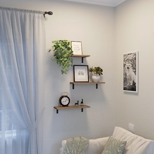 DOLLFIO Floating Wall Shelves, Decor & Storage, Rustic Brown, 16.5'', 3Pcs