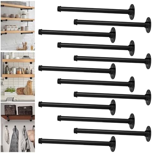 Industrial Pipe Shelf Brackets, 12-Pack Heavy Duty Floating Shelves Brackets for Wood, 12 Inch Black DIY Iron Pipe Brack