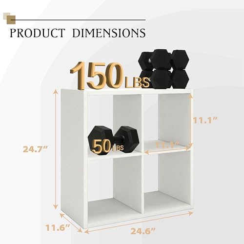 WannabeMyself【2026 Wooden Thick Frame】 4 Cube Storage Organizer with Anti-Tipping Kits, Reversible Open Back Book Shelf,