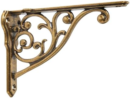 Ornate Decorative Shelf Brackets 10 inch Small Wall Mounted Shelving Bracket 4 Pack Antique Brass Vintage Shelf Bracket 