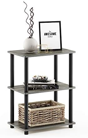Furinno Turn-N-Tube No Tool 3-Tier Storage Shelf, Narrow, French Oak Grey/Black