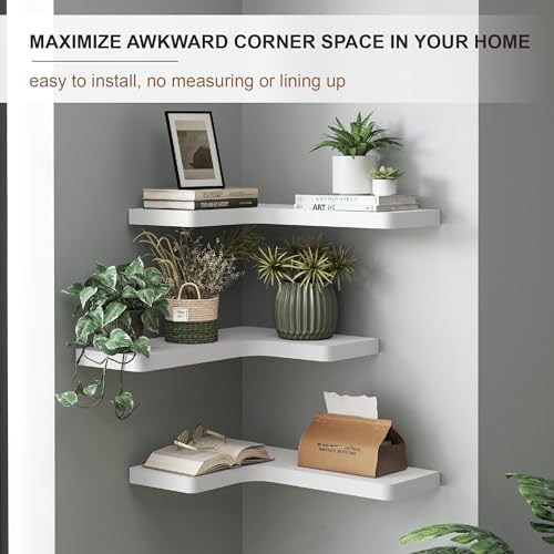fuqing Corner Floating Shelves, Wall Shelf Set of 3, Shelves for Wall Storage, Solid Wood Shelves for Storage, Wall Moun