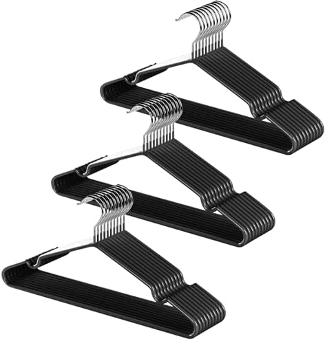 30 Pack Ultra-Thin Metal Hangers, Non-Slip PVC Coated Space Saving Clothes Hangers for Closet, 16 Inch Wide for Suits Dresses Jackets - Black