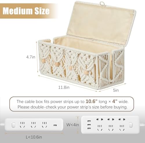 Cable Management Box Handmade Macrame Cord Storage Organizer