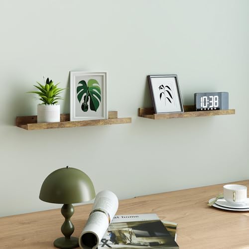 Brown Floating Shelves for Wall Decor, 16 in Shelf with Lip Set of 2