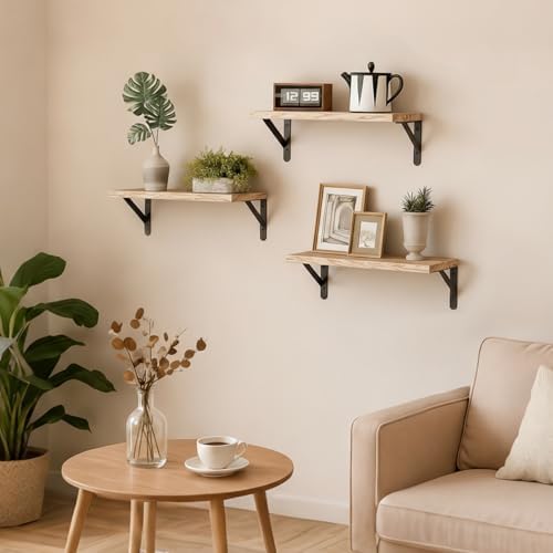 Fixwal Wall Floating Shelves for Decor (Light Brown, Set of 3, 16.5 Inch)