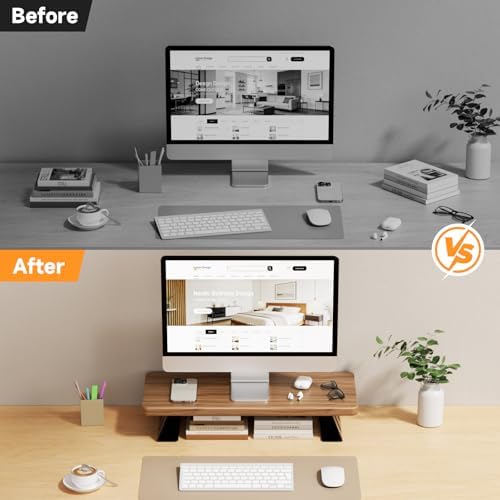Monitor Stand - 24 Inch Wood Monitor Stand Riser, 220 Pounds Load Capacity Desk Monitor Riser for Laptop/PC/Printer, Des