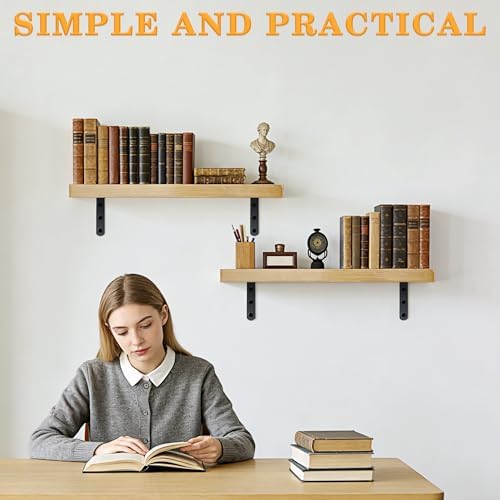 Alise 4Pcs Floating Shelf Brackets, Black Heavy Duty L Bracket for Shelves