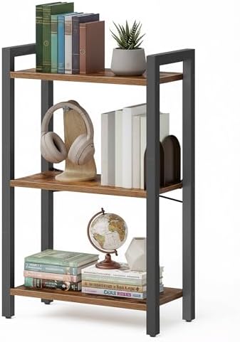 VASAGLE 3-Tier Bookshelf, Bookcase Book Shelf with Steel Frame