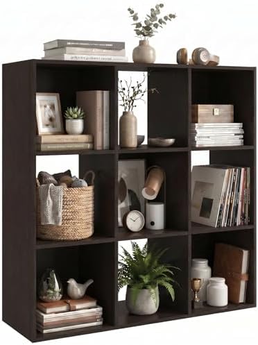 WannabeMyself【Easy Assembly】 9 Cube Storage Organizer with Anti-Tipping Kits,Reversible Open Back Book Shelf, Bookcase f
