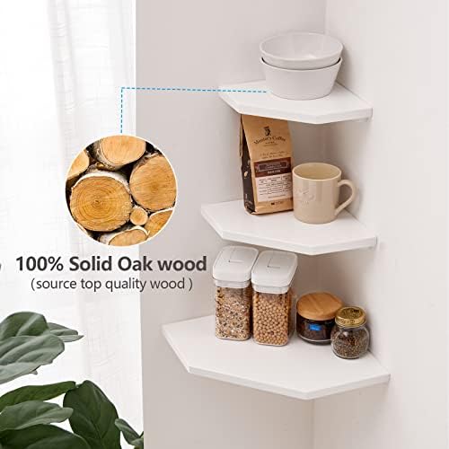 Corner Floating Shelves Set 2 Wire Hole Solid Oak Wood Display Shelf ,White