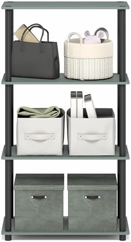 Furinno Turn-N-Tube Toolless Assembly Storage Shelves, 4-Tier Green Book Shelf, Open Storage Bookshelf, for Organization
