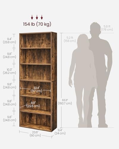 VASAGLE 6-Tier Bookshelf, Storage Organizer, 23.6 x 9.5 x 63.2 Inches