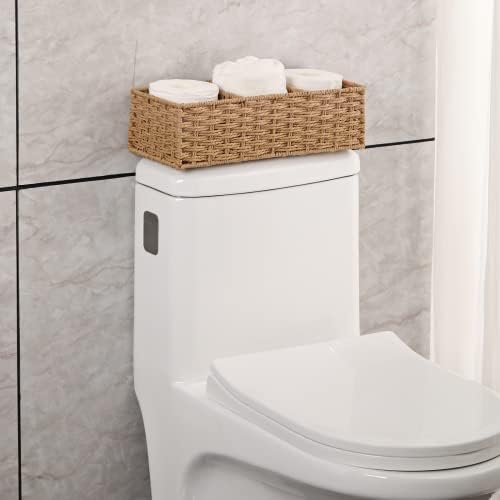 Vagusicc 3-Section Wicker Baskets for Shelves, Hand-Woven Round Paper Rope Wicker Storage Basket, Toilet Paper Basket fo