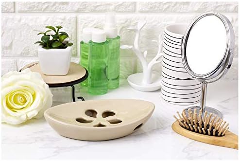 Ceramic Soap Dish with Self Draining Tray for Bar Soap, Bathroom, Kitchen (Ivory No.1)