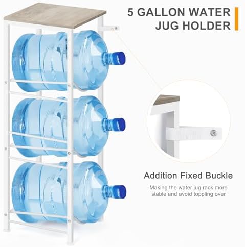 5 Gallon Water Bottle Holder Storage Rack, Water Cooler Jug Holder with Storage Shelves, 3-Tier Water Dispenser Stand fo
