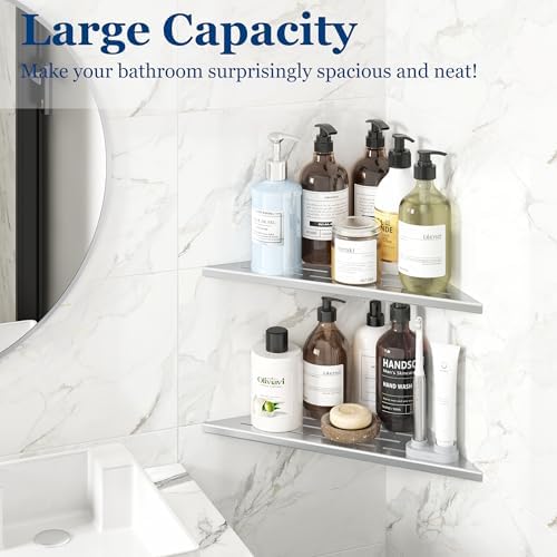 Qeke 12" Corner Shower Shelves 304 Stainless Steel, Brushed Nickel, 2 Pack