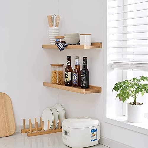 16-Inch Natural Solid Oak Wood Floating Shelf for Wall Decor
