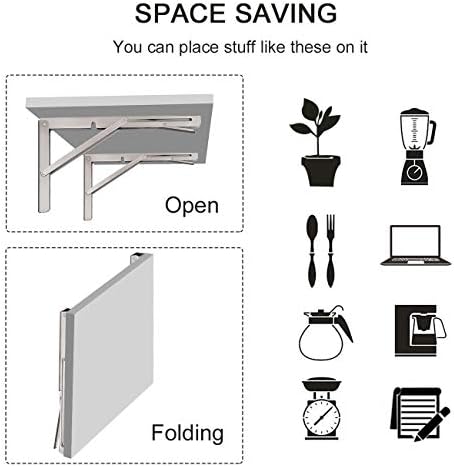 YUMORE 24" Folding Shelf Brackets, Max Load: 330lb Heavy Duty Stainless Steel Collapsible Shelf Bracket for Table Work B