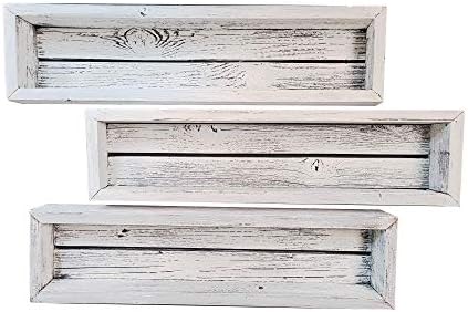 Reclaimed Wood Shadow Box with Wood Backing - Rustic Farmhouse Barnwood Style - Floating Shelves (White, Rectangle)