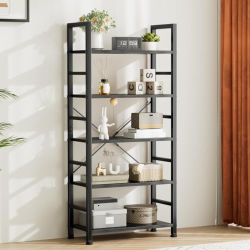 Sweetcrispy 5 Tier Bookshelf, Bookcase Shelf Storage Organizer, Black