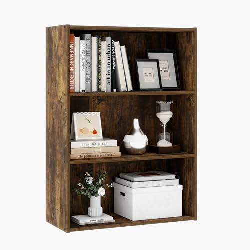 Wooden Book Shelf with Three Display Shelves, Three Tier Open Wood Shelf Bookcase, Bookshelf for Classroom, Brown
