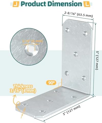 5"×5"×2.5" L Brackets, 90 Degree Corner Brace, Galvanized-16PCS