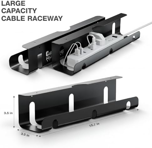Qiyuan Under Desk Cable Management Tray, 2-Pack No-Drill 16" Cable Raceway