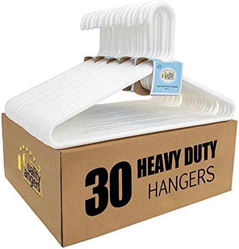 Quality White Plastic Hangers 30 Pack - Super Thick Heavy Duty Multipack for Clothes - Strong Standard Closet Clothing Hangers with Hook for Scarves and Belts-17 for Coats (White, 30)