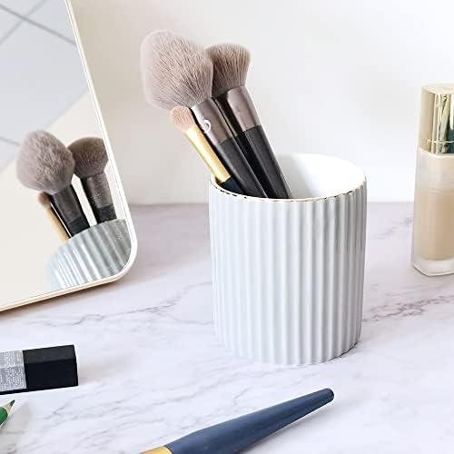 CROWNOS Pen Holder for Desk, Ceramic Pencil Cup Office Desk Organizer, Makeup Brush Holder, Light Gray