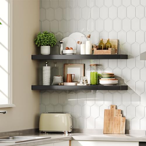 HOOBRO Floating Shelves for Wall, Wall Mounted Shelf Set of 2, 31.5" Hanging Shelf with Invisible Brackets, for Wall Dec