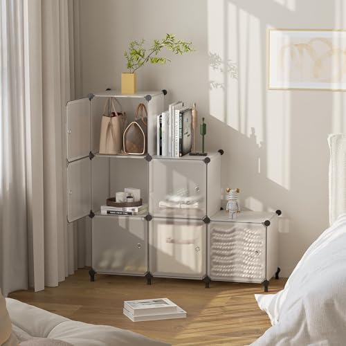 6Cube Storage Organizer Modular Stackable with Doors Frosted White
